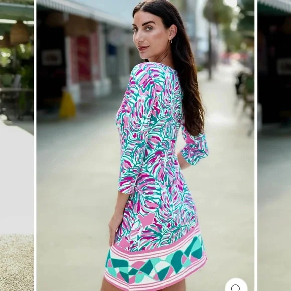 JEAN-PIERRE KLIFA Daphne Midi Shift Dress Pink Garden stretch Size small - Picture 3 of 10